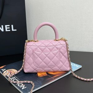Coco Handle Flap Bag 19cm Pink Grained Calfskin Gold Hardware