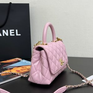 Coco Handle Flap Bag 19cm Pink Grained Calfskin Gold Hardware