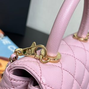 Coco Handle Flap Bag 19cm Pink Grained Calfskin Gold Hardware