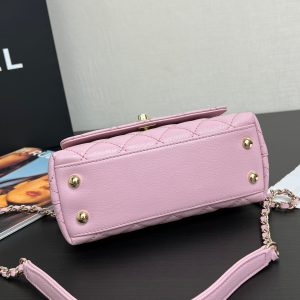 Coco Handle Flap Bag 19cm Pink Grained Calfskin Gold Hardware