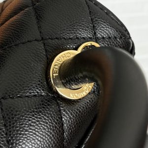 Coco Handle Flap Bag 19cm Black Grained Calfskin Gold Hardware