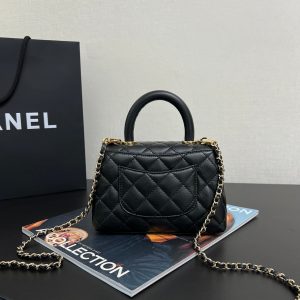 Coco Handle Flap Bag 19cm Black Grained Calfskin Gold Hardware
