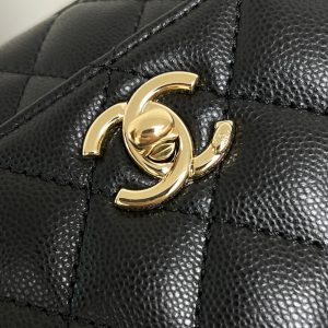 Coco Handle Flap Bag 19cm Black Grained Calfskin Gold Hardware