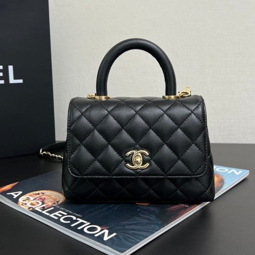 20240920_i1726827220_4974_0.jpg_1 Coco Handle Flap Bag 19cm Black Grained Calfskin Gold Hardware