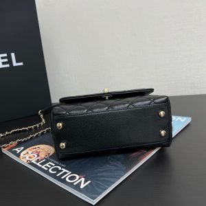 Coco Handle Flap Bag 19cm Black Grained Calfskin Gold Hardware
