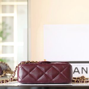 24B Mini Flap Bag With Top Handle 19cm Burgundy Lambskin