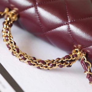 24B Mini Flap Bag With Top Handle 19cm Burgundy Lambskin