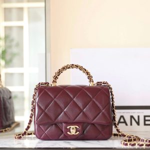 24B Mini Flap Bag With Top Handle 19cm Burgundy Lambskin