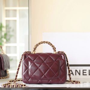 24B Mini Flap Bag With Top Handle 19cm Burgundy Lambskin