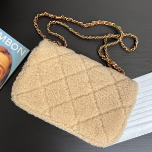 Flap Bag Small 23cm Beige Brown Sherling Lambskin Gold Hardware