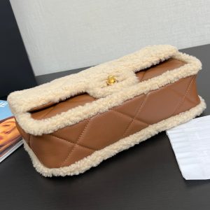 Flap Bag Small 23cm Beige Brown Sherling Lambskin Gold Hardware