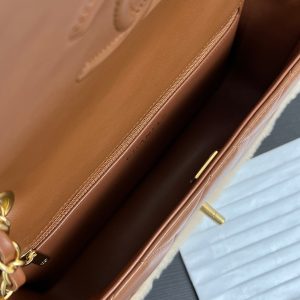 Flap Bag Small 23cm Beige Brown Sherling Lambskin Gold Hardware