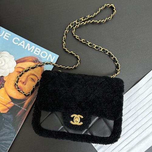 20241001_i1727785193_3149_0_jpg Flap Bag Mini 18cm Black Sherling Lambskin Gold Hardware