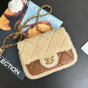20241001_i1727793333_6657_0_jpg Flap Bag Mini 18cm Beige Brown Sherling Lambskin Gold Hardware