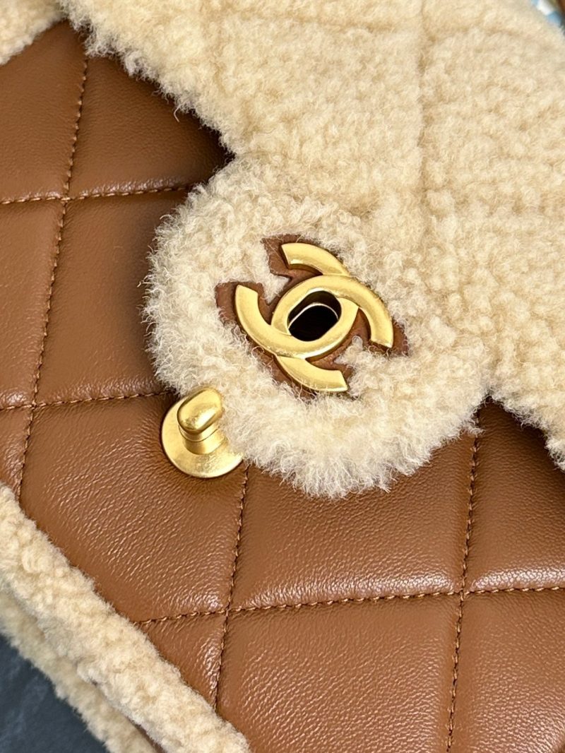 20241001_i1727793333_9960_3_jpg Flap Bag Mini 18cm Beige Brown Sherling Lambskin Gold Hardware