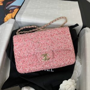 20241022_i1729532912_5047_1_jpg 25C Flap Bag 20cm Pink Polka Dot Silver Sequin Calfskin