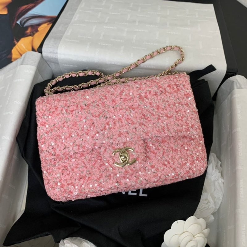 20241022_i1729532912_5047_1_jpg 25C Flap Bag 20cm Pink Polka Dot Silver Sequin Calfskin