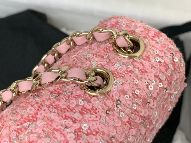 20241022_i1729532912_6125_4_jpg 25C Flap Bag 20cm Pink Polka Dot Silver Sequin Calfskin