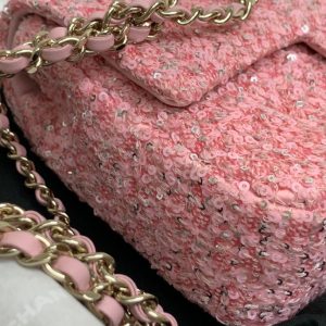 20241022_i1729532912_6531_5_jpg 25C Flap Bag 20cm Pink Polka Dot Silver Sequin Calfskin