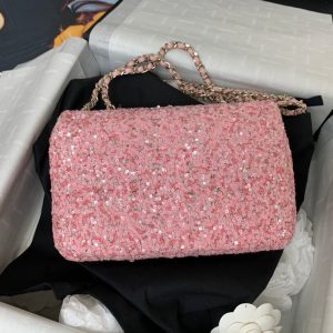 20241022_i1729532912_6695_7_jpg 25C Flap Bag 20cm Pink Polka Dot Silver Sequin Calfskin