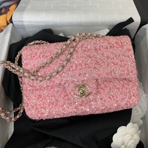 20241022_i1729532912_6961_0_jpg 25C Flap Bag 20cm Pink Polka Dot Silver Sequin Calfskin