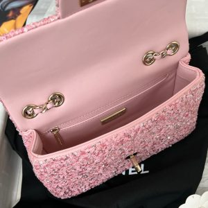 20241022_i1729532912_8123_8_jpg 25C Flap Bag 20cm Pink Polka Dot Silver Sequin Calfskin