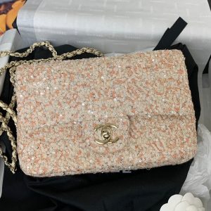 25C Flap Bag 20cm Beige Polka Dot Silver Sequin Calfskin