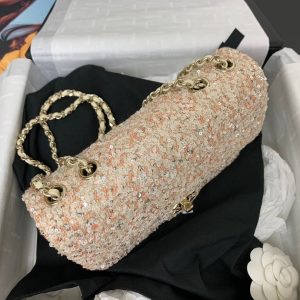 25C Flap Bag 20cm Beige Polka Dot Silver Sequin Calfskin