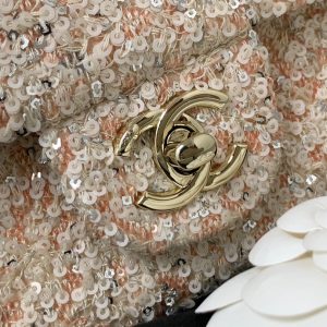 25C Flap Bag 20cm Beige Polka Dot Silver Sequin Calfskin