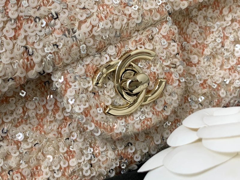 25C Flap Bag 20cm Beige Polka Dot Silver Sequin Calfskin