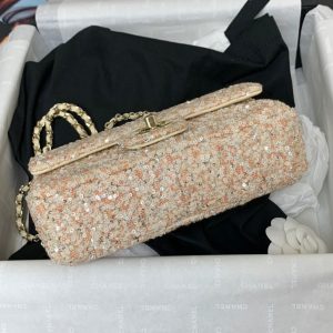 25C Flap Bag 20cm Beige Polka Dot Silver Sequin Calfskin