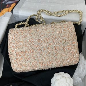 25C Flap Bag 20cm Beige Polka Dot Silver Sequin Calfskin