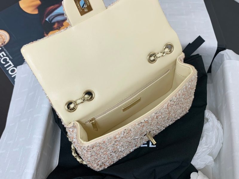 25C Flap Bag 20cm Beige Polka Dot Silver Sequin Calfskin