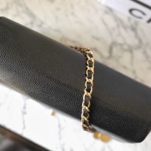 CC 24K Flap Bag 23cm Black Grained Calfskin Gold Hardware