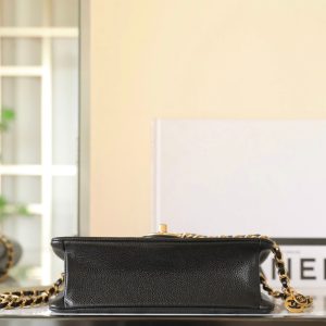 CC 24K Flap Bag 23cm Black Grained Calfskin Gold Hardware