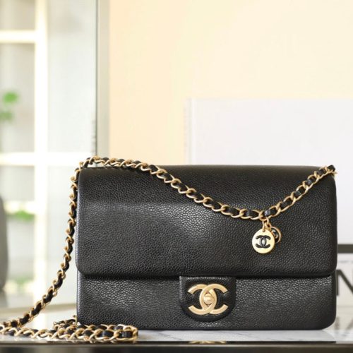 20241107_i1730955762_3268_2_jpg CC 24K Flap Bag 23cm Black Grained Calfskin Gold Hardware