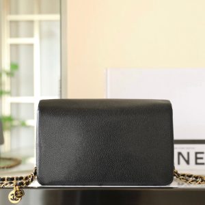 CC 24K Flap Bag 23cm Black Grained Calfskin Gold Hardware