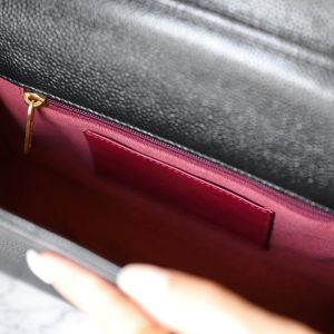 CC 24K Flap Bag 23cm Black Grained Calfskin Gold Hardware