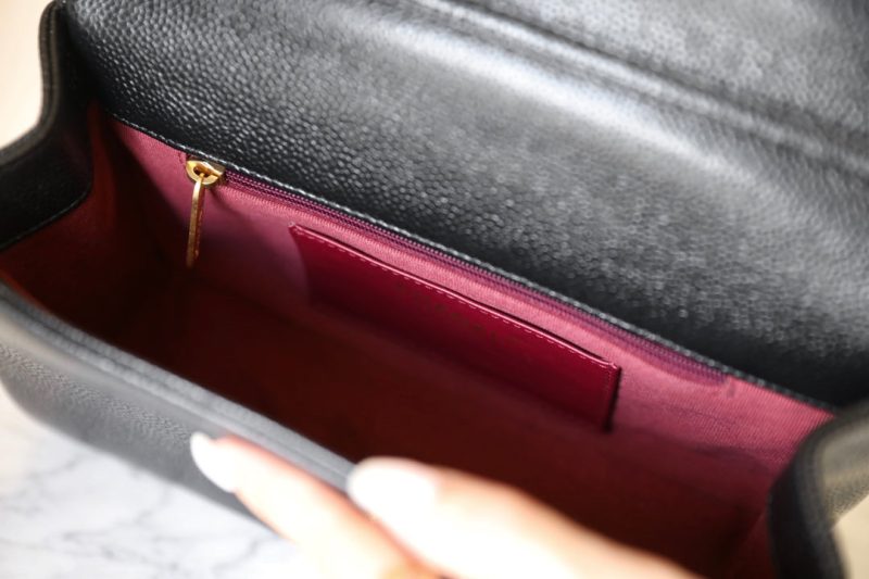 CC 24K Flap Bag 23cm Black Grained Calfskin Gold Hardware