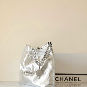 25C Hobo 22 Bag 35cm Silver Metalic Lambskin