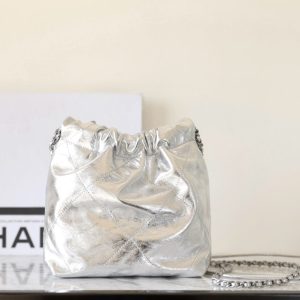 25C Hobo 22 Bag 19cm Silver Metalic Lambskin