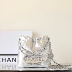 25C Hobo 22 Bag 19cm Silver Metalic Lambskin