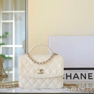 CC 25C Top Handle 18cm Cream Grained Calfskin