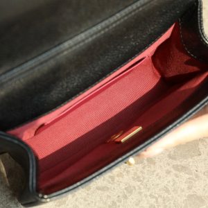 CC 24K Flap Bag 18cm Black Grained Calfskin Gold Hardware