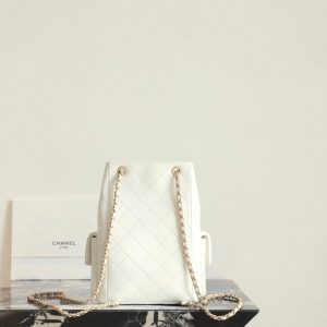 CC Drawstring Backpack 24.3cm White Lambskin