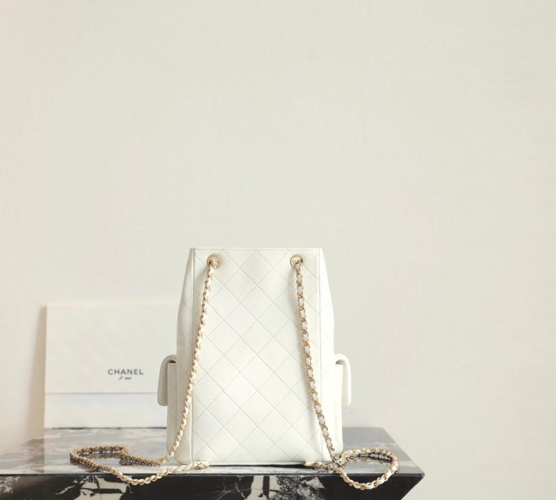 CC Drawstring Backpack 24.3cm White Lambskin