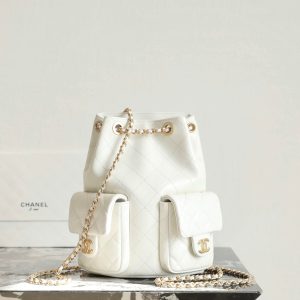 CC Drawstring Backpack 24.3cm White Lambskin