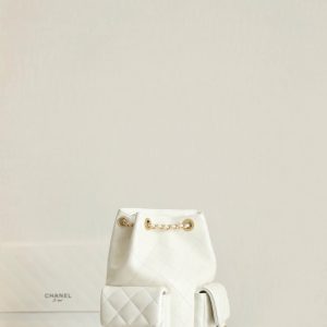 CC Drawstring Backpack 24.3cm White Lambskin