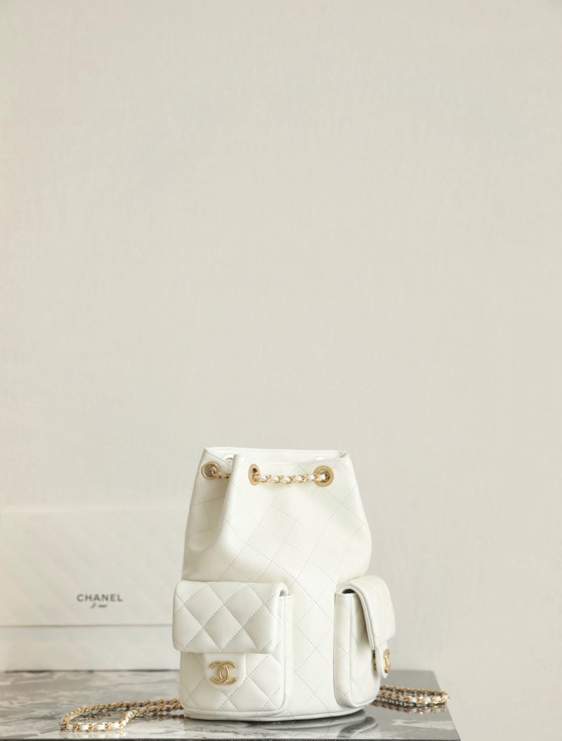 CC Drawstring Backpack 24.3cm White Lambskin