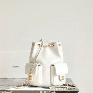 CC Drawstring Backpack 24.3cm White Lambskin